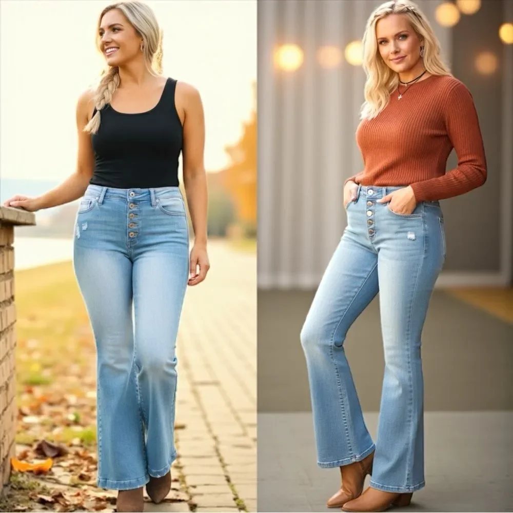 Kancan High Rise Curvy Fit Flare Light Wash Jeans NWT – NWT